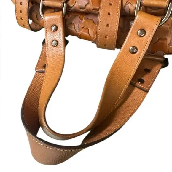 Mulberry Camel Cognac & Taupe Interlocking Woven Leather Roxanne Tote Bag Y2K - Picture 11 of 16